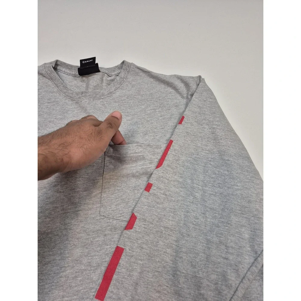 Ariat FR Shirt Mens Large Gray Long Sleeve Pocket Flame Resistant Tee Workwear - Picture 3 of 12